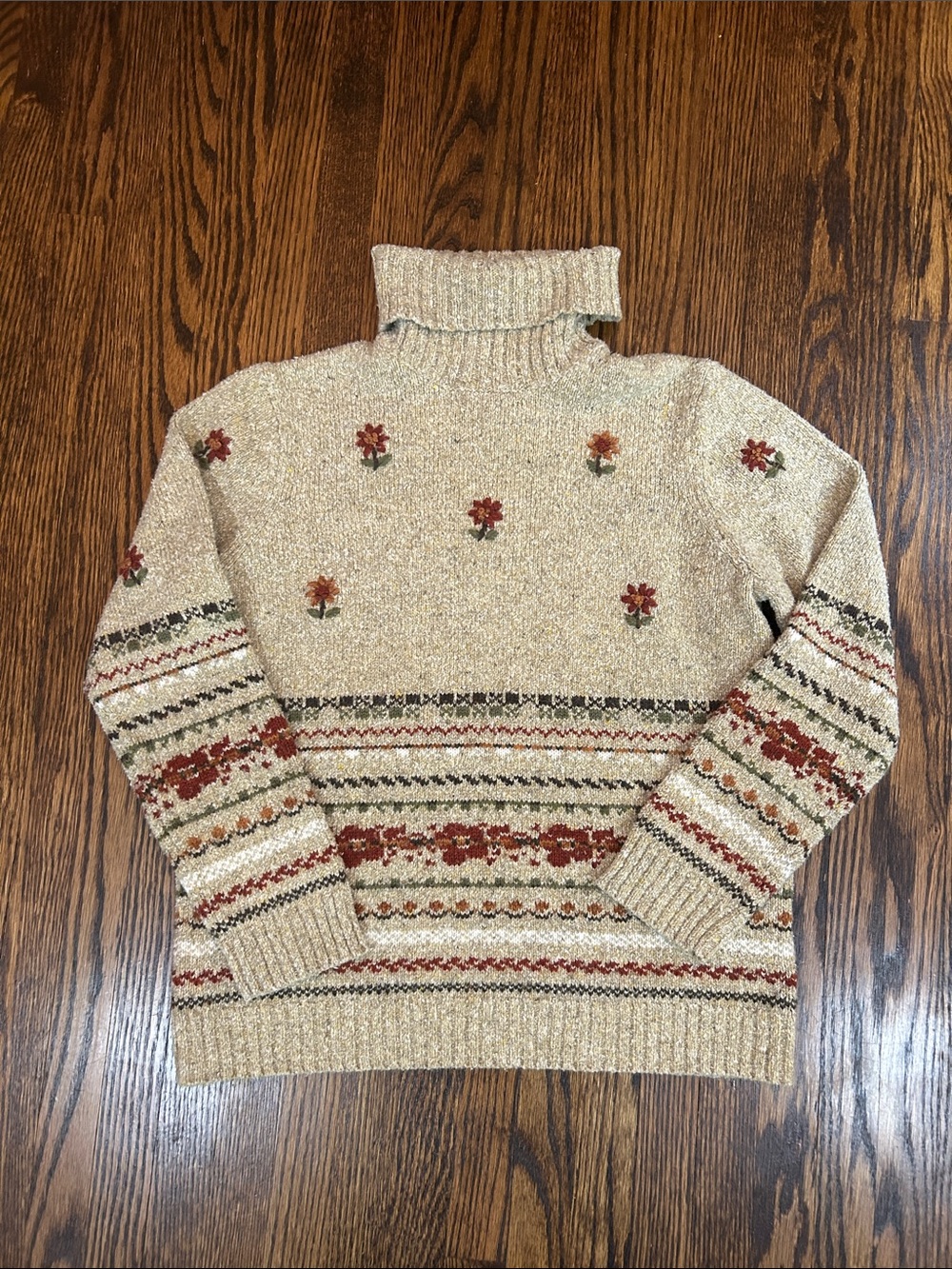 Vintage Floral Knit Turtleneck Sweater - Picture 1 of 8